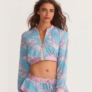 LoveShackFancy x Hurley (Under The Sea) Cropped Bomber Jacket Size Medium Women